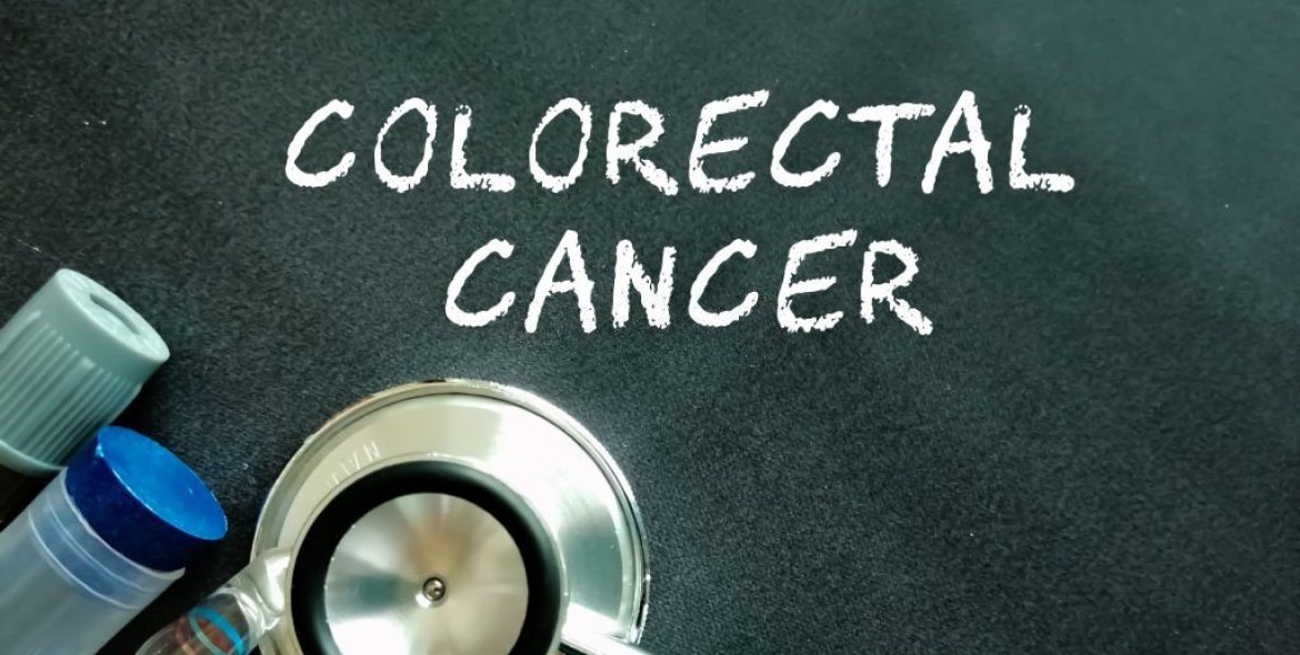 colorectal cancer word, medical term word with medical concepts in blackboard and medical equipment